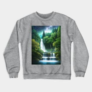 starry sky above a waterfall Crewneck Sweatshirt